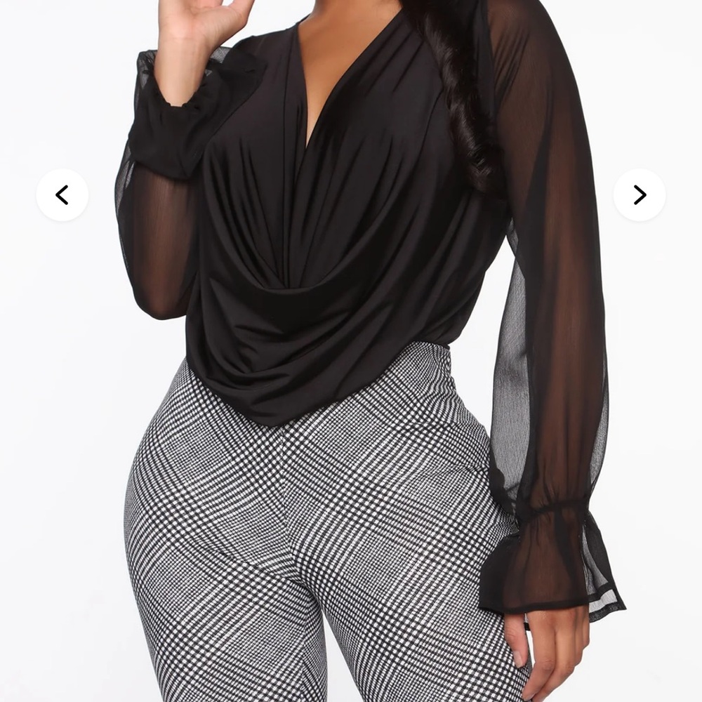 Fashion Nova Black Sheer Sleeve Bodysuit - Picture 2 of 5